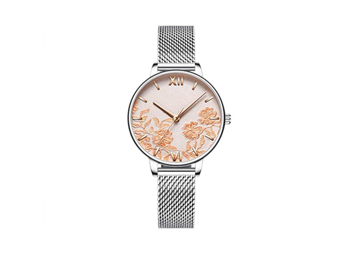 Relógio Feminino Curren 9065 Quartz com Pulseira de Malha Metal e Couro, Resistente À Água 3atm
