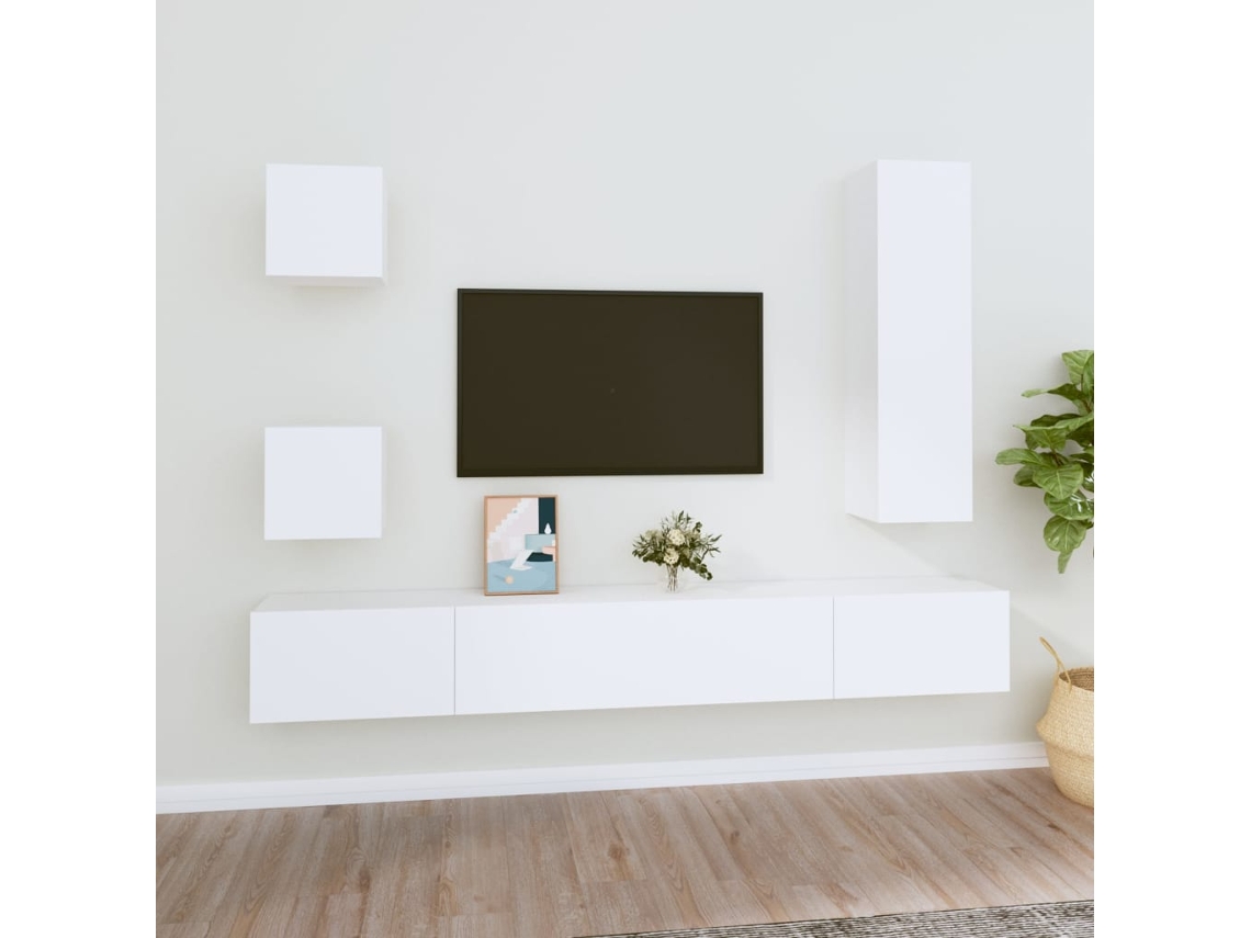 Vidaxl Conjunto Móveis De Tv 5 Pcs Madeira Processada Branco