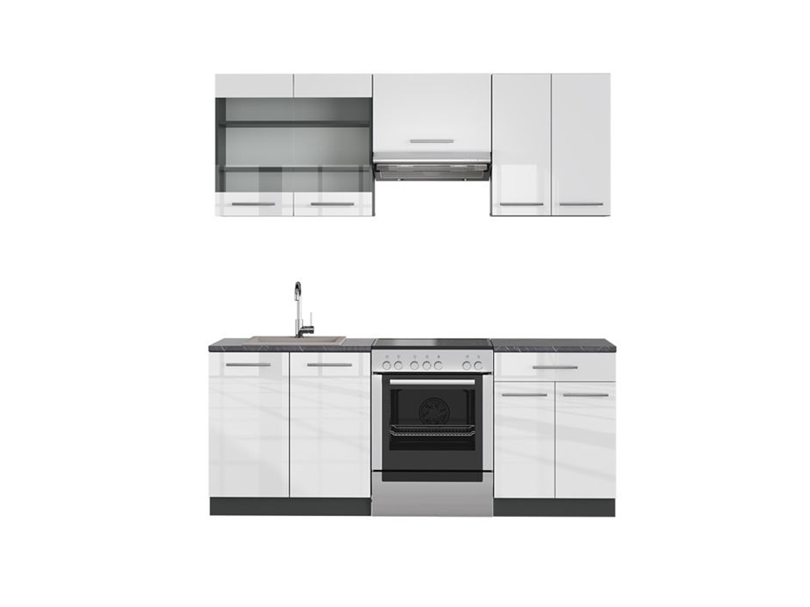 Cozinha Fame-Line, 200 cm, PT Antracite, Branco brilhante/Antracite, Vicco