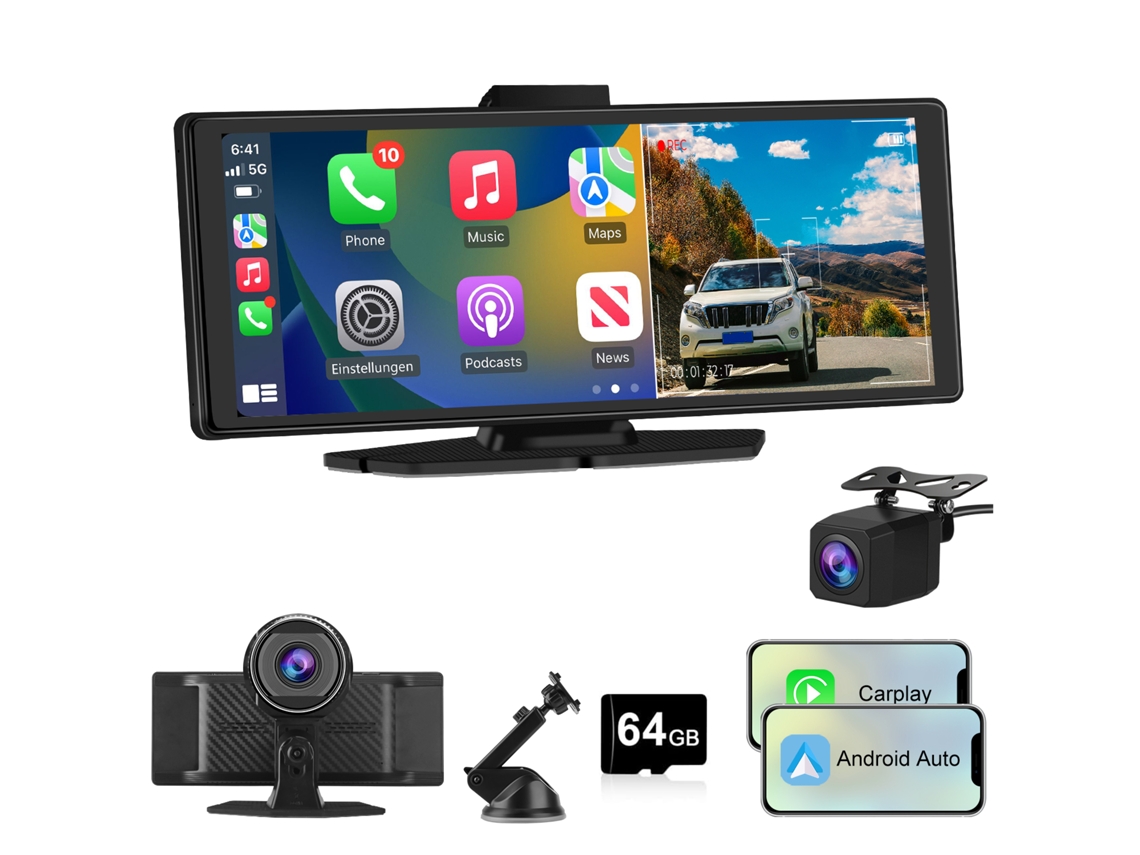 Ecrã Tátil Sem Fios Junsun Com Compatibilidade Com Apple Carplay E Android Auto, 10.26 Polegadas, Leitor De Rádio, Câmara De Visão Traseira/frontal, B