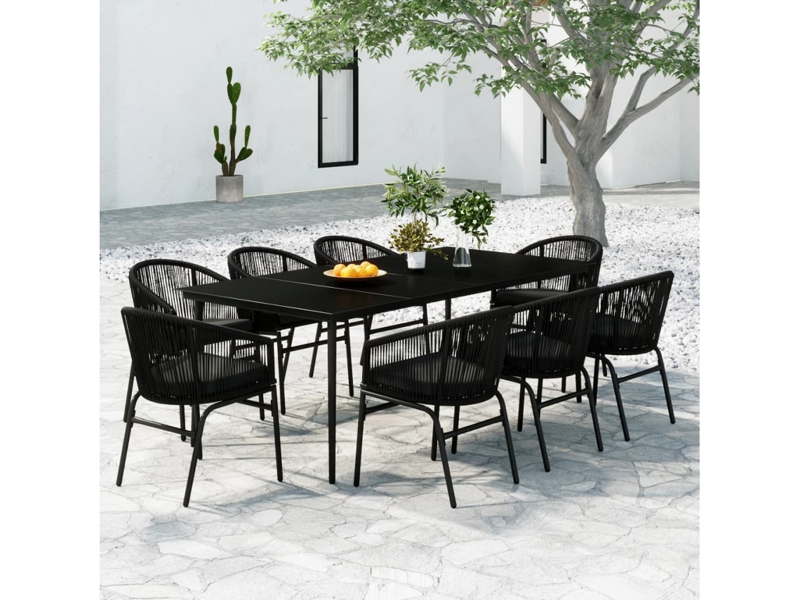 Vidaxl 9 Pcs Conjunto De Jantar Para Jardim Preto