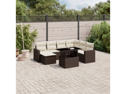 Vidaxl 8 Pcs Conjunto Sofás De Jardim C/ Almofadões Vime Pe Castanho