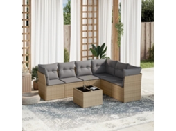 Vidaxl 7 Pcs Conjunto De Sofás P/ Jardim Com Almofadões Vime Pe Bege