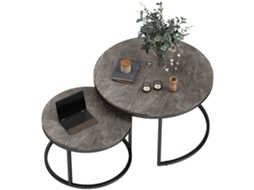 Conjunto de 2 Mesas de Centro Empilháveis, Design Industrial, Tampo com Efeito Cimento, Pés de Metal Cinza. CHEZMOI
