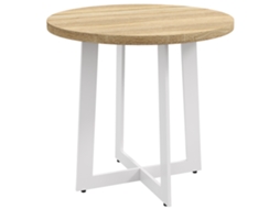 Mesa De Cozinha Redonda Para 4 Pessoas Moderna Com Tampo De Madeira E Base De Aço Cruzada Ø80x75 Cm Carvalho