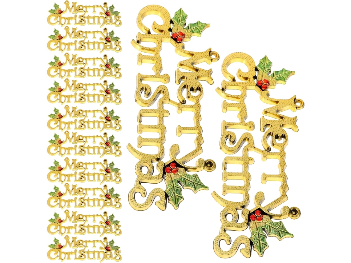 Conjunto 12 Enfeites Natal Pendurar Porta Letras Douradas 3d 15 Plástico Placa Feliz Decoração Festiva Interna GOKOCO