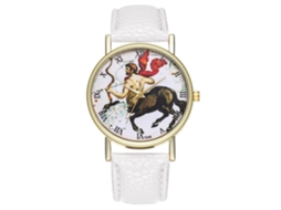 Relógio de Quartzo com Pulseira de Couro Estilo Simples Universal Centaurus Padrão Dial Branco para Estudante