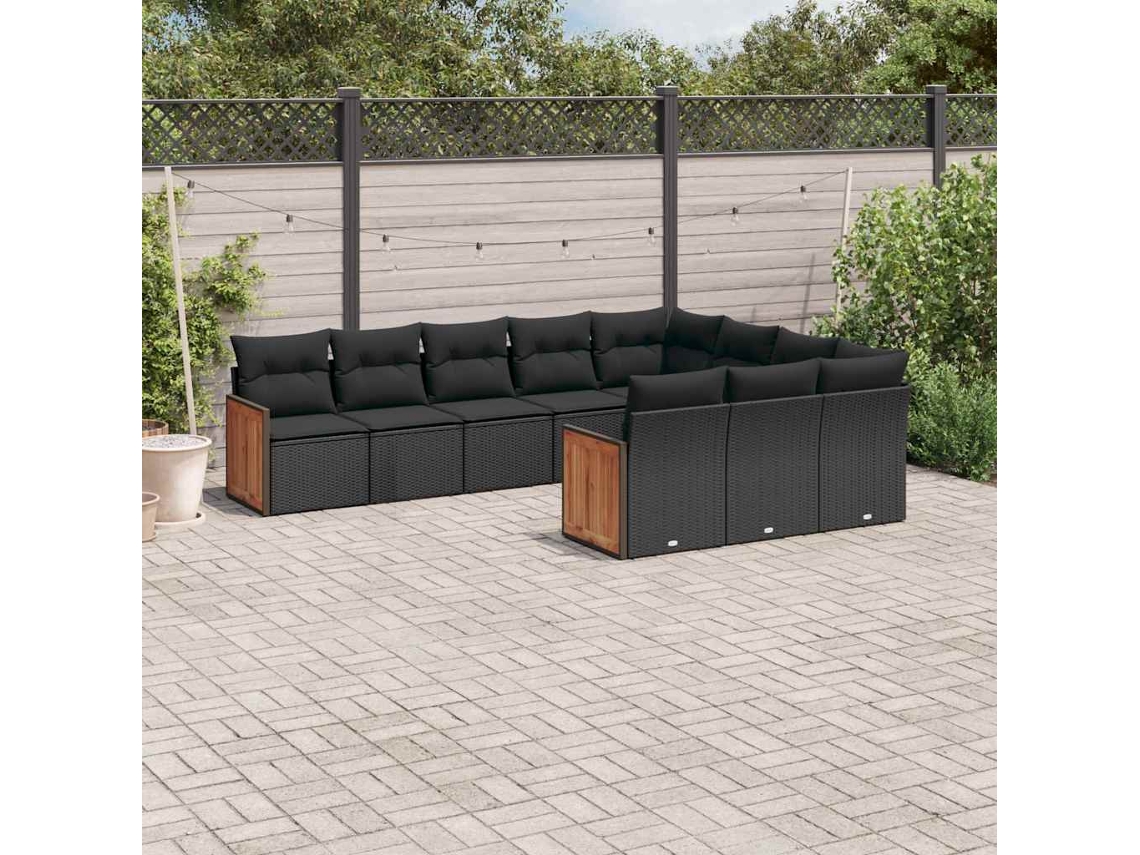 Vidaxl 10 Pcs Conjunto Sofás De Jardim C/ Almofadões Vime Pe Preto