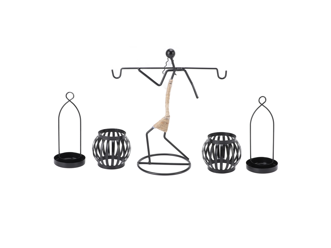 Porta-velas moderno de ferro Baok, estilo rústico, com figura de arte, para decoração de mesa e sala de estar (7150v-01), representando duas meninas carregando lanternas.