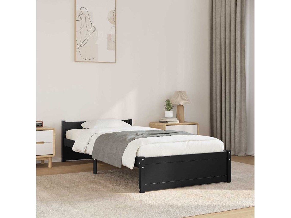 Estrutura De Cama 90x200 Cm Madeira Maciça Preto