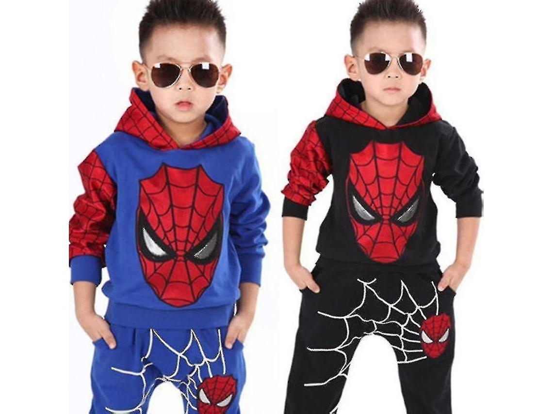 Conjunto De Moletom Infantil Menino Homem-aranha Com Capuz E Calça De Treino - Traje Esportivo Azul