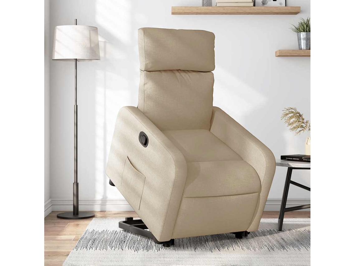 Vidaxl Poltrona Reclinável Elevatória Tecido Cor Creme