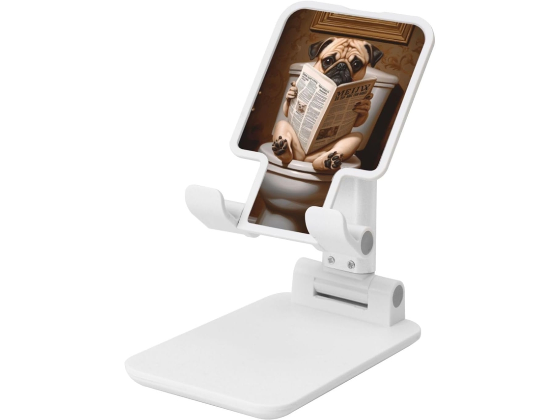 Suporte Dobrável Para Celular Em Formato De Pug Ângulo Ajustável Compatível Com Todos Os Smartphones Branco