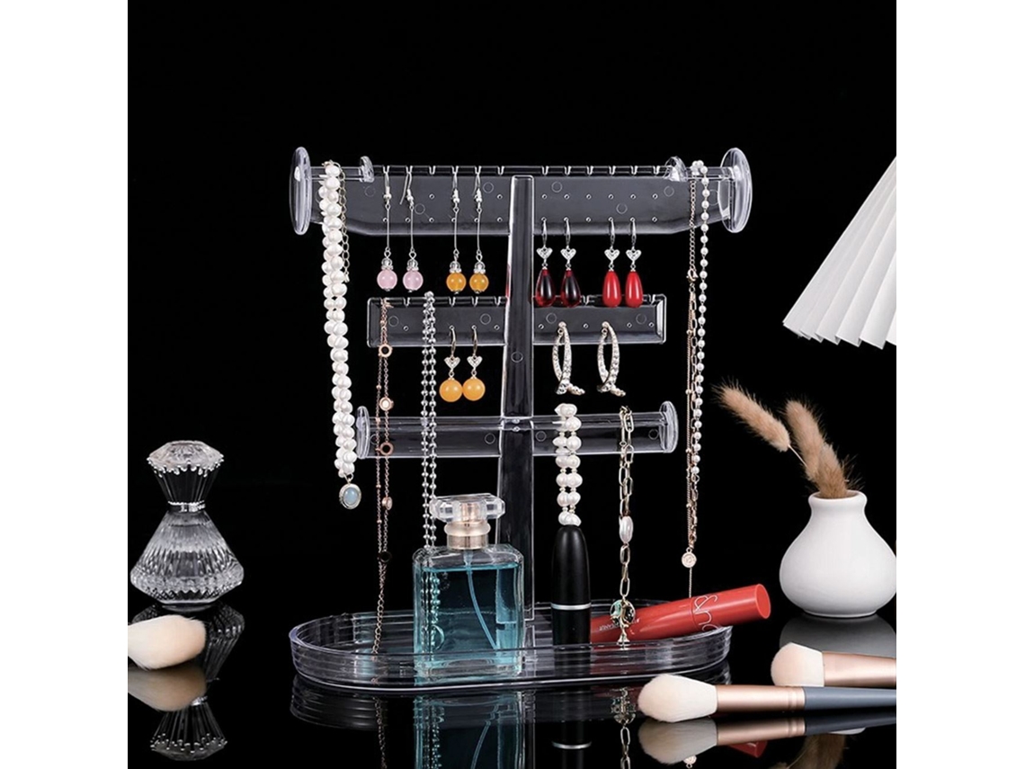 Organizador Suporte De Acrílico Transparente Com Bandeja Para Bijuterias 23,5x12x27 Cm