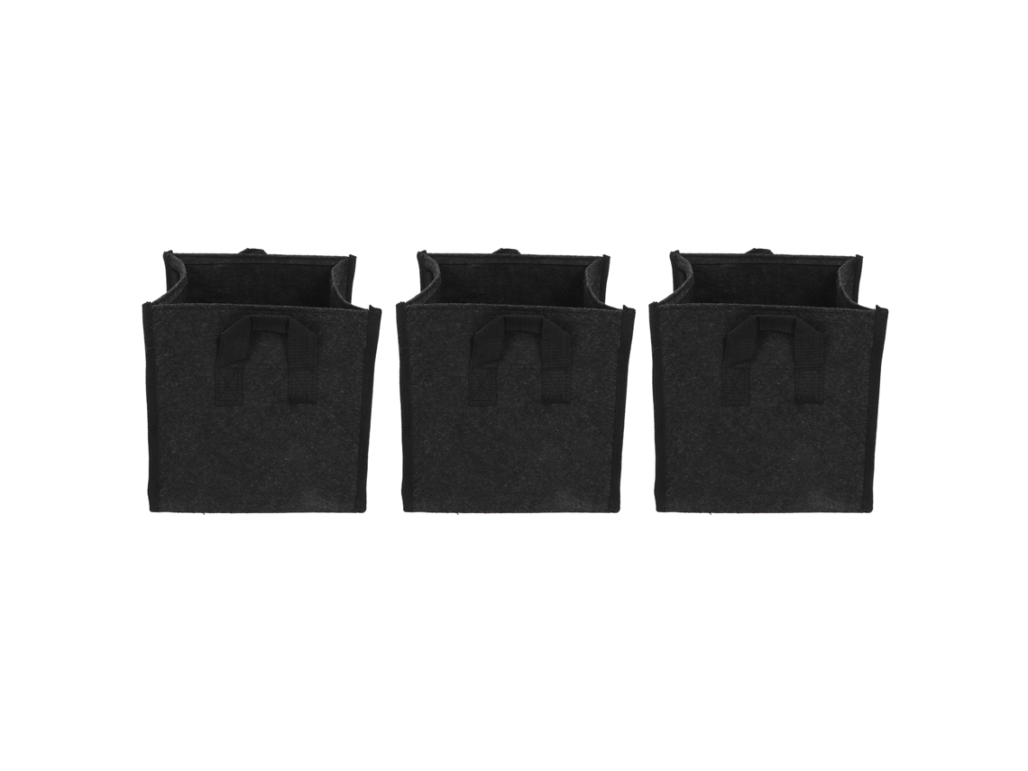 3 Sacos de Plantio com Alças em Feltro Preto para Vegetais e Crescimento