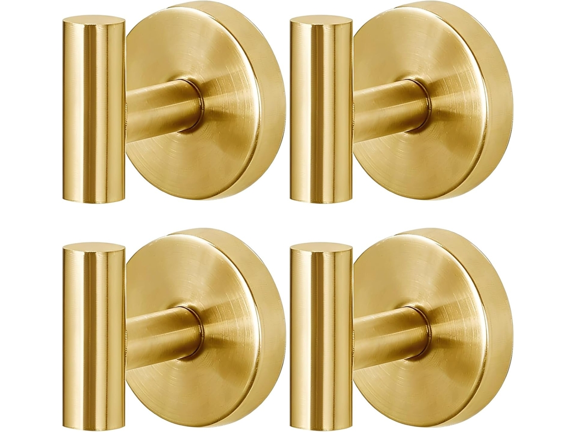 Conjunto De 4 Ganchos Com Ventosa, Suportes Para Toalhas Em Aço Inoxidável Dourado Escovado, À Prova D Água E Ferrugem