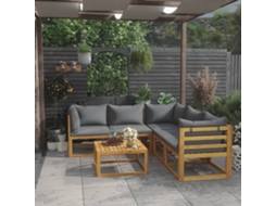 Vidaxl 6 Pcs Conjunto Lounge De Jardim C/ Almofadões Acácia Maciça