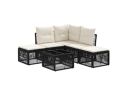 Vidaxl Conjunto De Sofá De Jardim 6 Pcs Preto Vime Pe