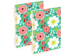 Conjunto de 2 Cadernos Espiral com Estampa Floral Rosa e Branca Tamanho A5 21,1 X 14,5 Cm Resistentes 60 Fol