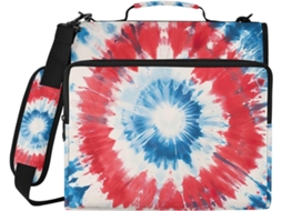 Pasta Fichário Tie Dye Branca E Azul, Estojo Com Zíper, Organizador De 3 Argolas Em Poliéster Resistente À Água E