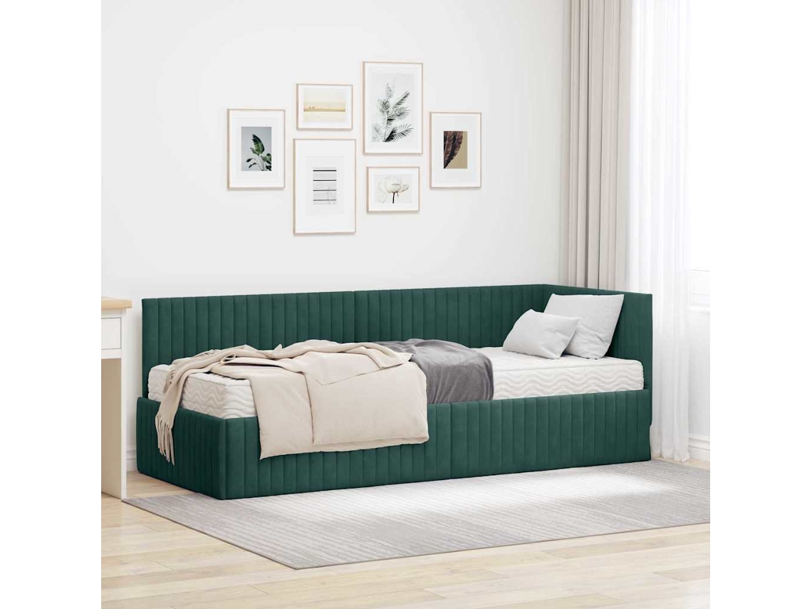 Vidaxl Estrutura De Cama De Canto Com Colchão 2 Unid. Verde Veludo