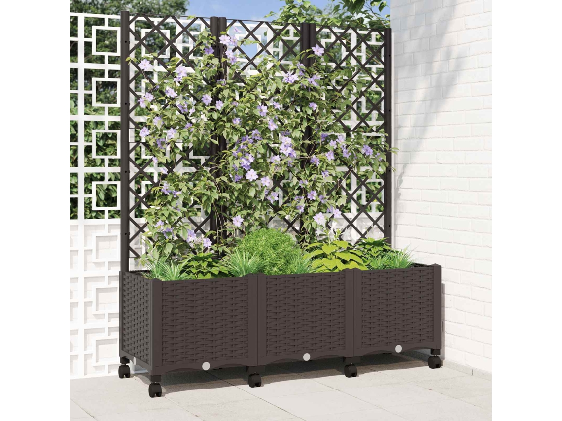 Vidaxl Vaso De Jardim Com Treliça E Rodas Castanho 120 X 40 X 146 Cm