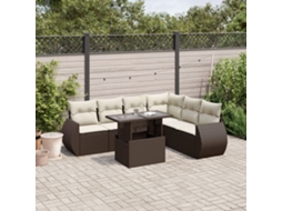 Vidaxl 7 Pcs Conjunto De Sofás Jardim C/ Almofadões Vime Pe Castanho