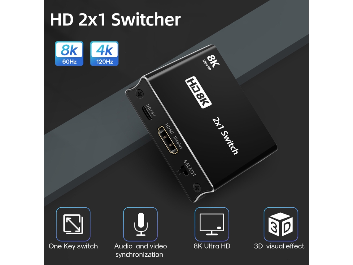 Comutador Hd 2x1 2 Entradas 1 Saída Conversor Hd De Alta Velocidade Com Resolução De Até 8k60hz