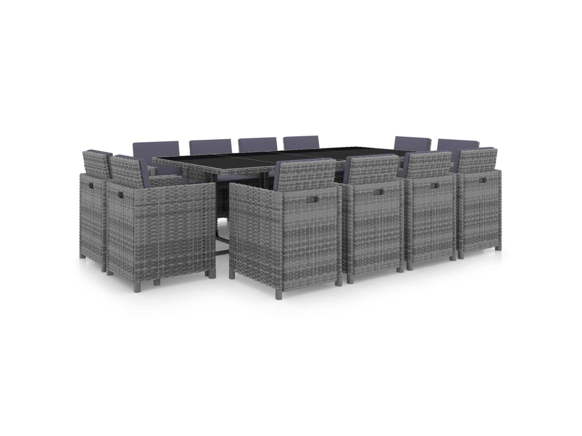 Conjunto 13 Peças Jantar Exterior C/ Almofadões Vime Pe Antracite Dkd Home Decor