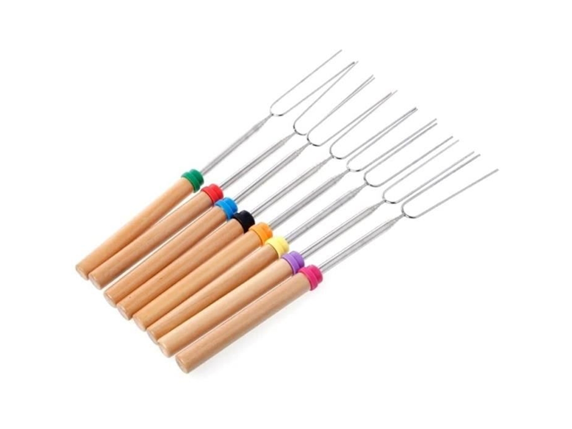 Qujjp Utensílios de Churrasco Garfo de Madeira de Aço Inoxidável 1 Peça Alça de Madeira Ajustável para Churrasco Marshmallow Tor Stick A255