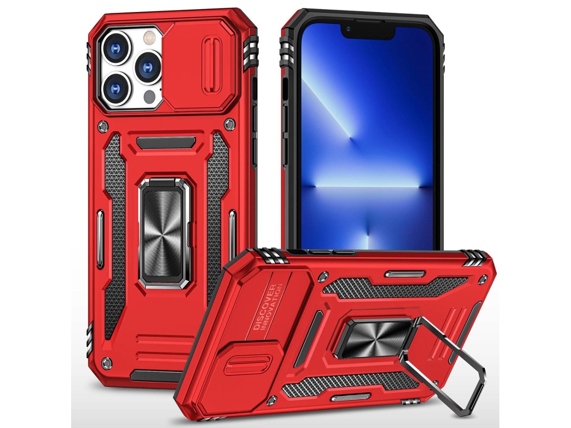 Suporte Casa Câmara Deslizante Para Iphone 12 Pro Max Pele Sintética Anti-choque Vermelho