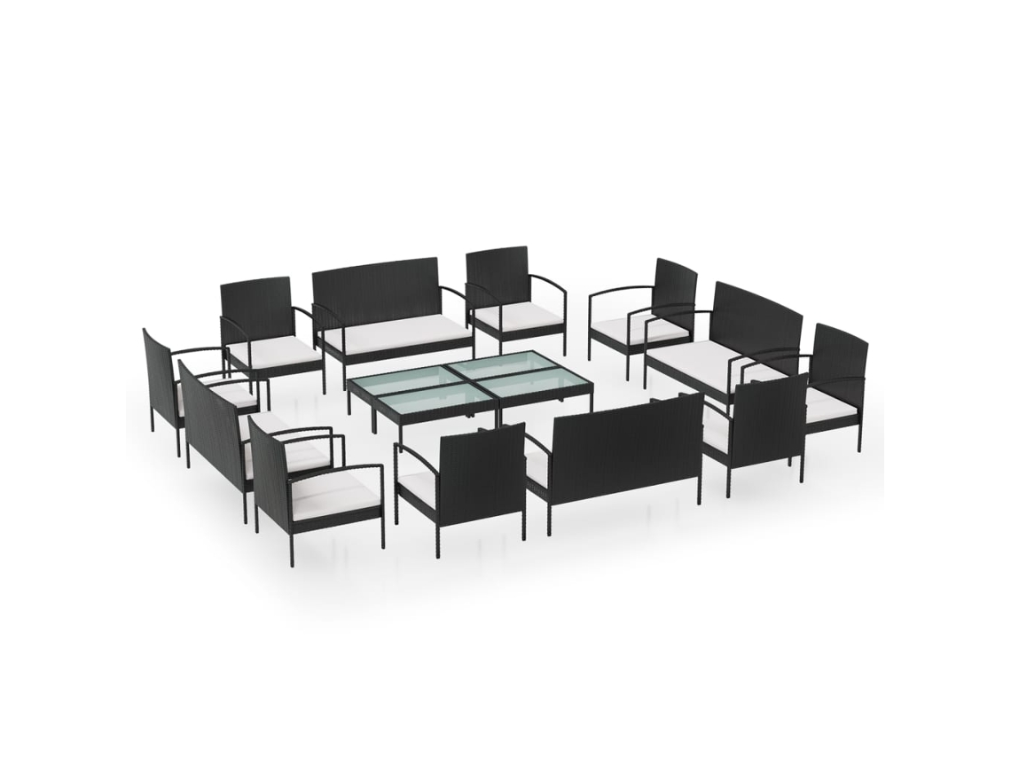 Maison Exclusive - 16 Pcs Conjunto Lounge De Jardim C/ Almofadões Vime Pe Preto