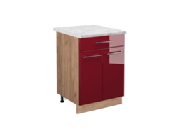 Armário de cozinha Vicco Fame-Line, vermelho Borgonha alto brilho, 60 cm com gaveta, mármore PA