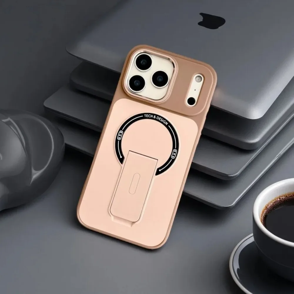 (dourado, Iphone 15) Capa Protetora Reforçada Com Suporte Dobrável E Compatível Com Carregamento Sem Fio Magsafe.