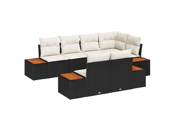 Conjunto 7 Sofá De Jardim Vidaxl Preto Vime Pe (264 X 154 X 85 Cm)