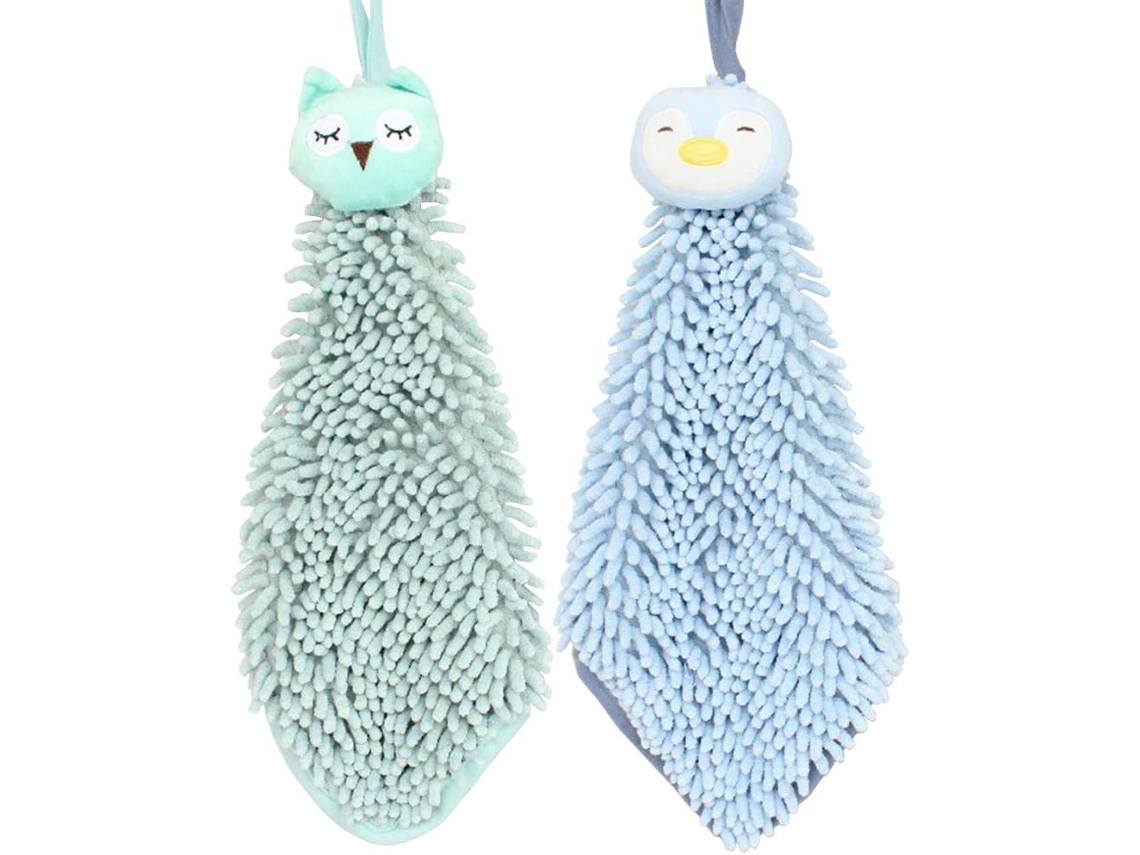 Pacote com 2 Toalhas de Pendurar Macias e Fofas em Chenille com Estampas Divertidas de Coruja e Pinguim a AQUAFORGE