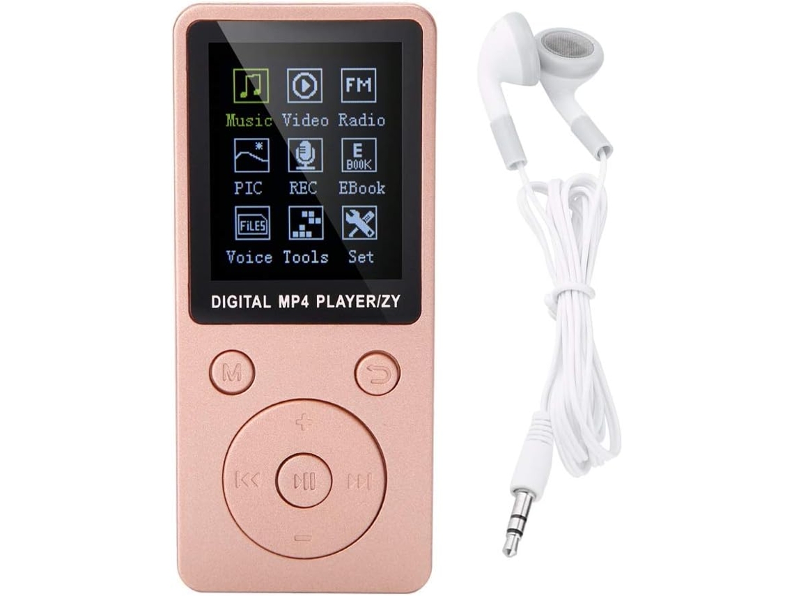 Leitor de MP3/MP4 de 32 GB, Leitor de E-books portátil, Leitor de música/vídeo, Rádio, Suporte para cartão de memória (rosa)