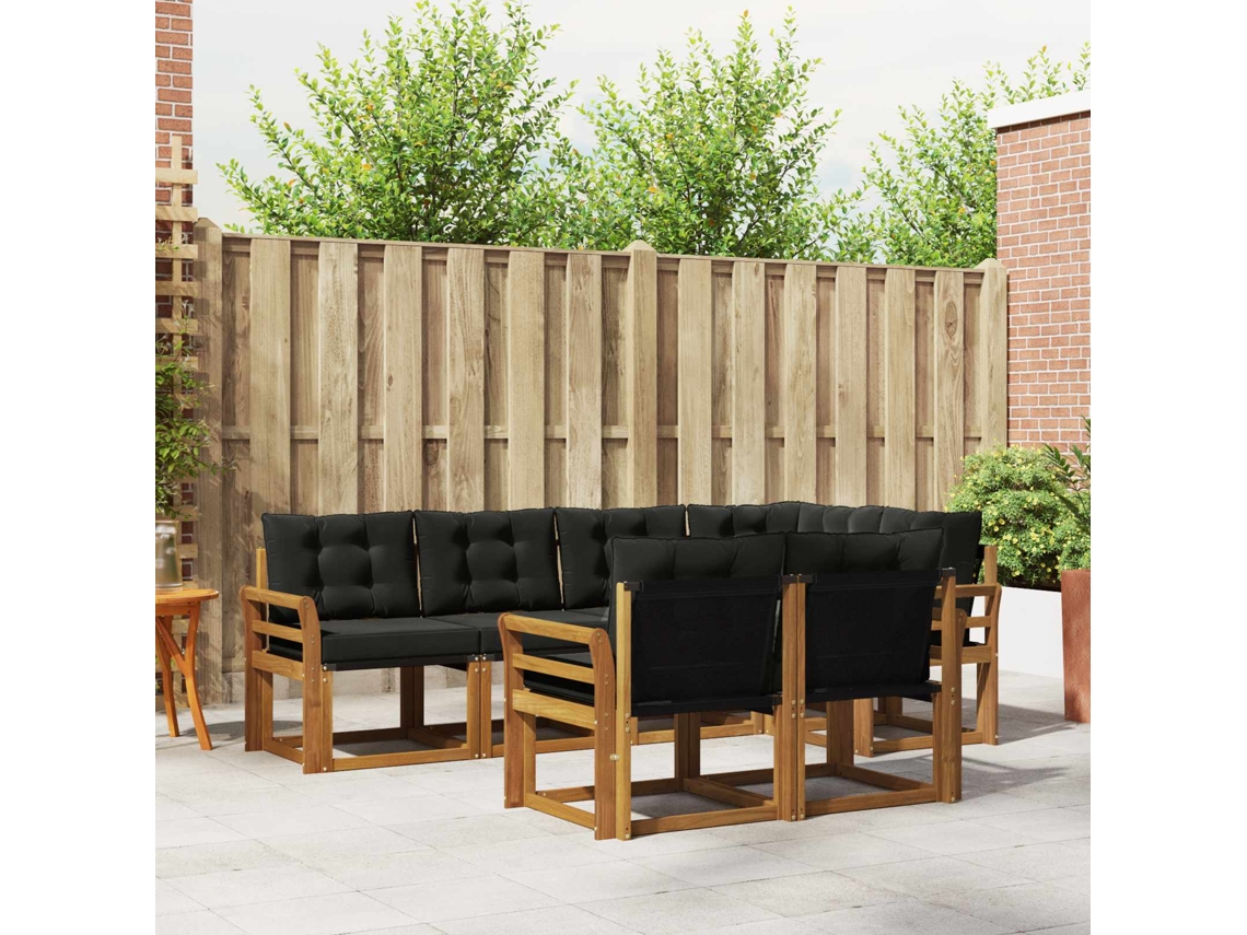 Vidaxl Conjunto De Sofás Para Exterior 7 Pcs Natural E Preto