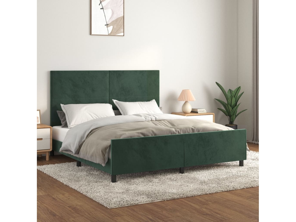 Estrutura De Cama C/ Cabeceira 180x200 Cm Veludo Verde-escuro