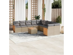 Vidaxl 11 Pcs Conjunto Sofás De Jardim C/ Almofadões Vime Pe Bege