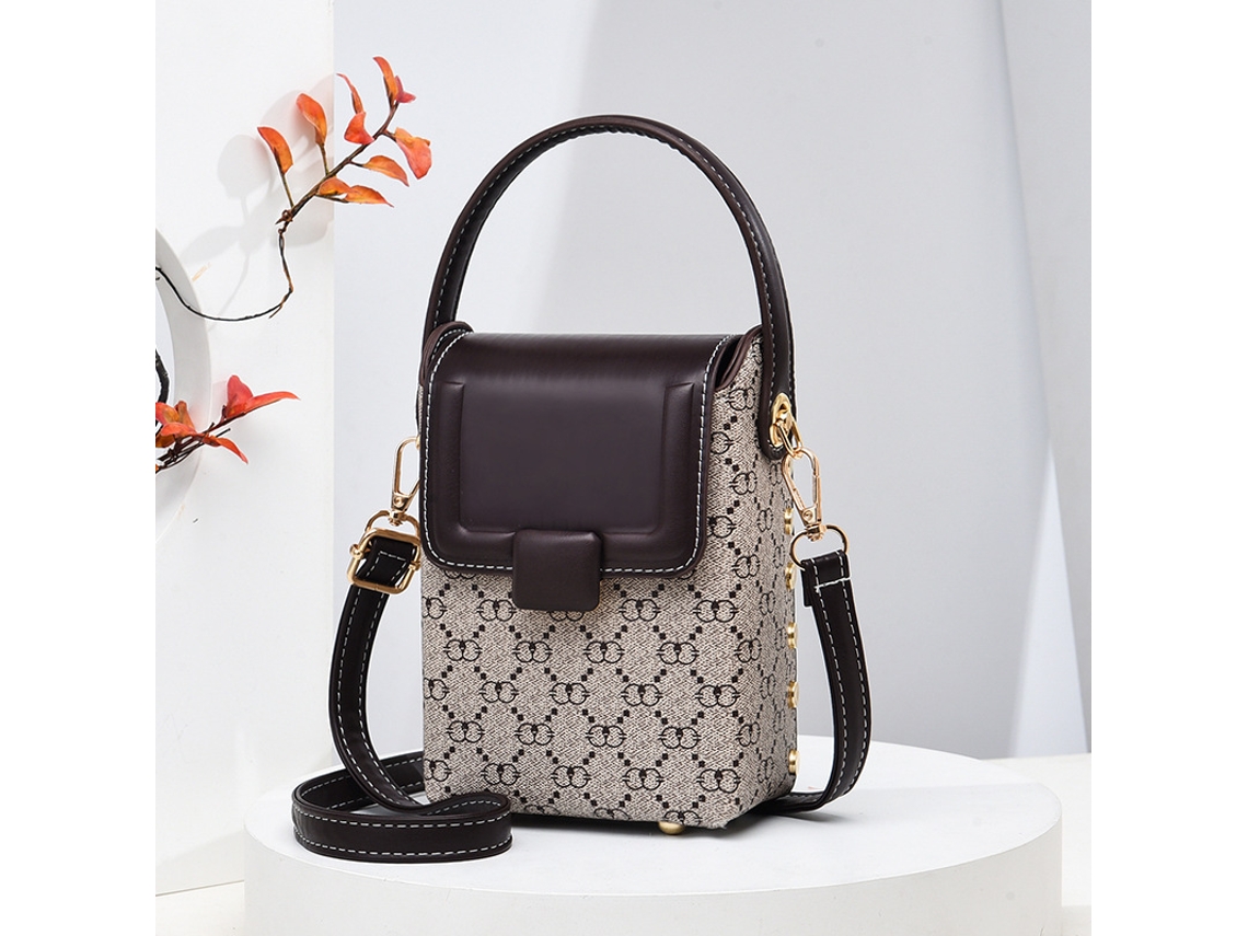 Bolsa Transversal, Bolsa Tote Com Rebites Da Moda, Mini Carteira Quadrada Com Aba Para Celular, Batom Cáqui 2 SUNNY SPACES