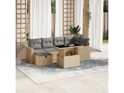 Vidaxl 7 Pcs Conjunto De Sofás P/ Jardim Com Almofadões Vime Pe Bege