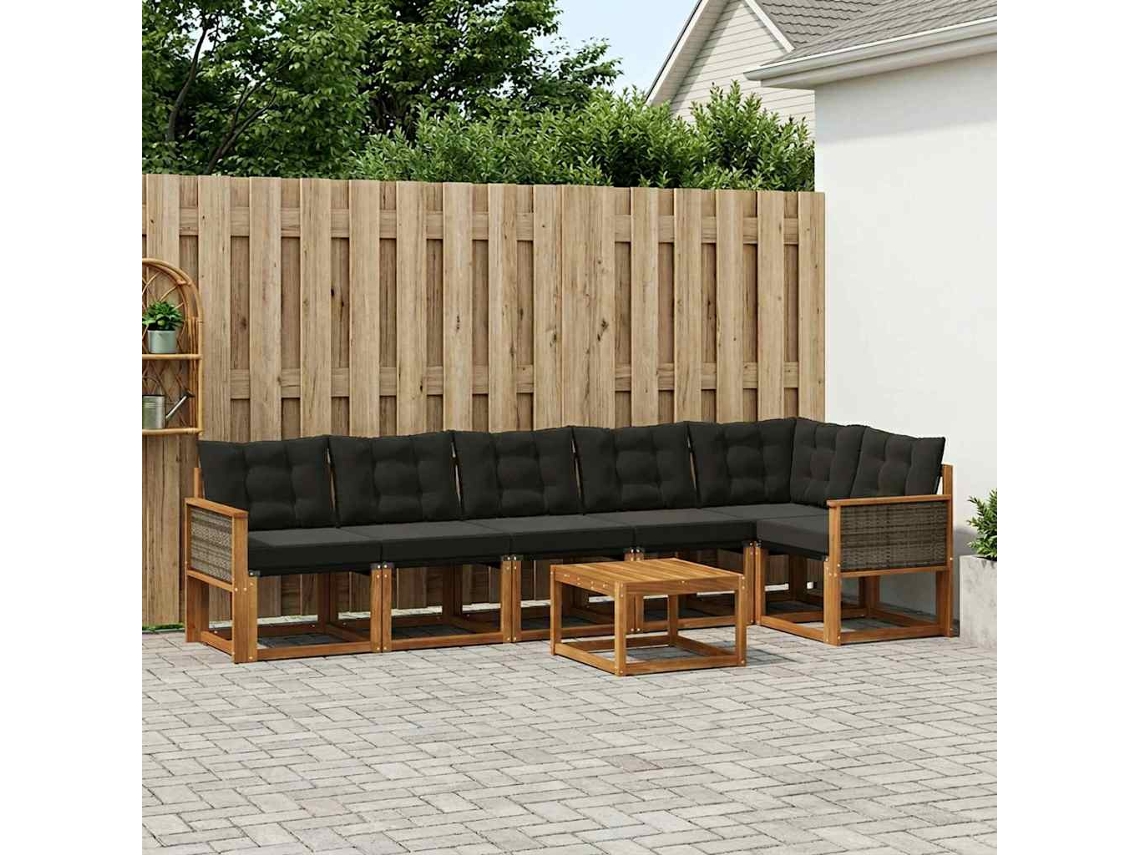 Vidaxl Conjunto De Sofás Para Exterior 7 Pcs Natural E Preto