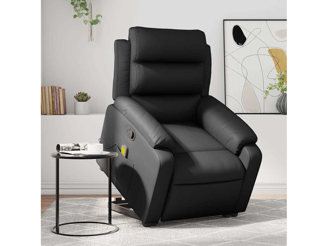 Vidaxl Poltrona Massagens Reclinável Elevatória Couro Artificial Preto