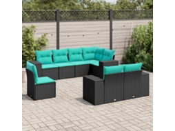 Vidaxl Conjunto De Sofá De Jardim Com 8 Peças E Almofadas Em Rattan Sintético Preto
