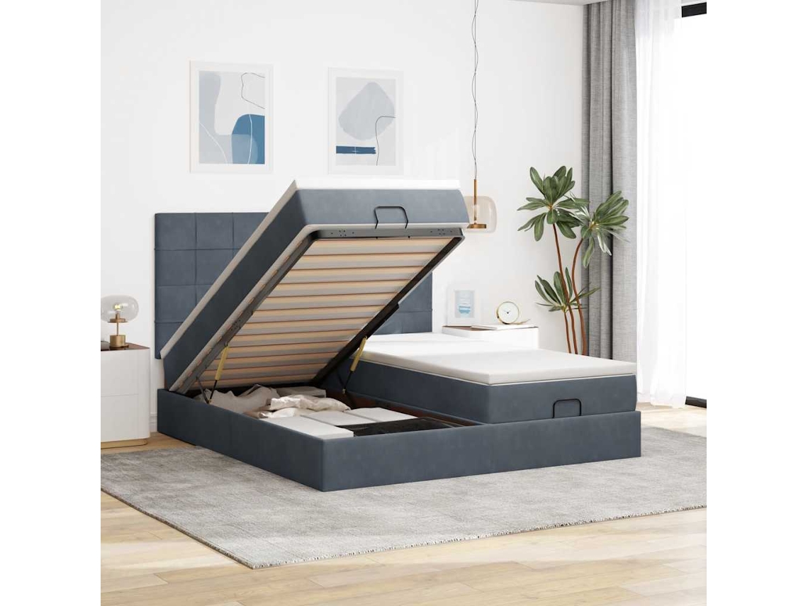 Estrutura Cama Otomana Colchões 180x200 Cm Cinzento Escuro