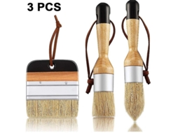 Set De 3 Pincéis De Cera E Giz Para Móveis Com Cerdas De Javali Natural Para Pintura E Enceramento