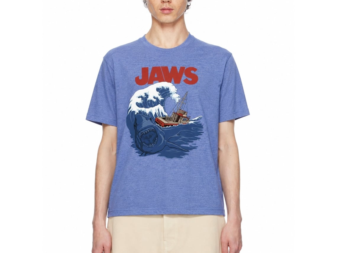 Rockinstone Jaws Movie Shark Swell Heather Light Blue Adult T-shirt Size:xxxl