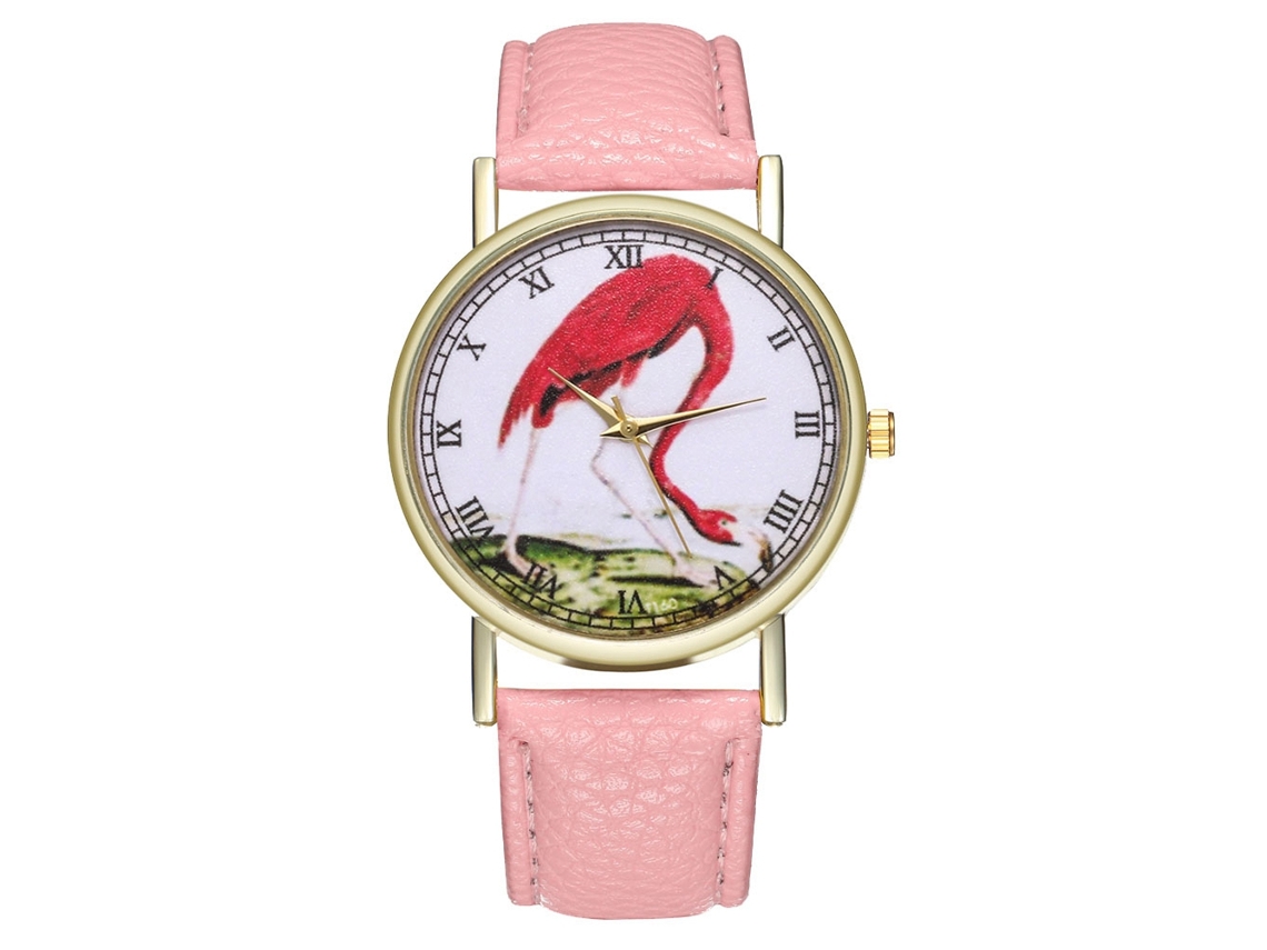 Relógio de pulso Zhoulianfa rosa, analógico, quartzo, com pulseira de couro.