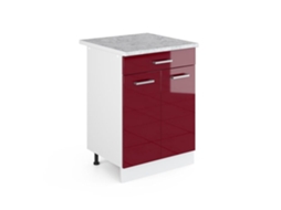 Móvel Baixo Universal R-line, 60cm Com Gavetas, Vermelho Bordeaux Alto Brilho, Branco, Vicco